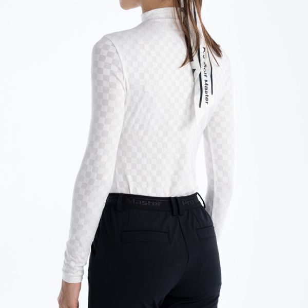Women’s Golf Long Sleeve Base Layer Top, Jacquard Grid Slim Fit Thermal Shirt