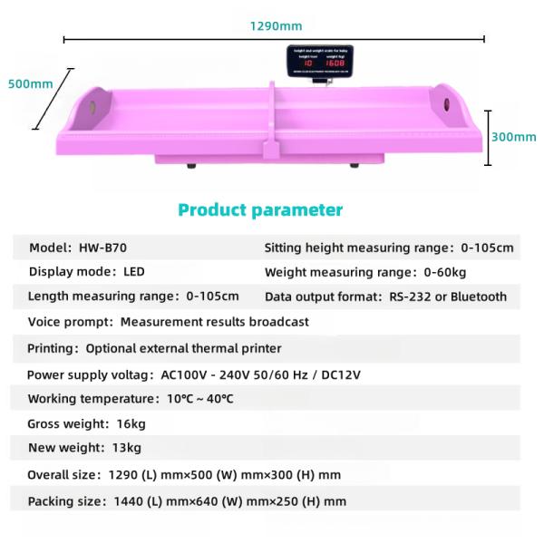Infant Weight and Height Measuring Scale with 129*50*30CM Product Size Accurate Results