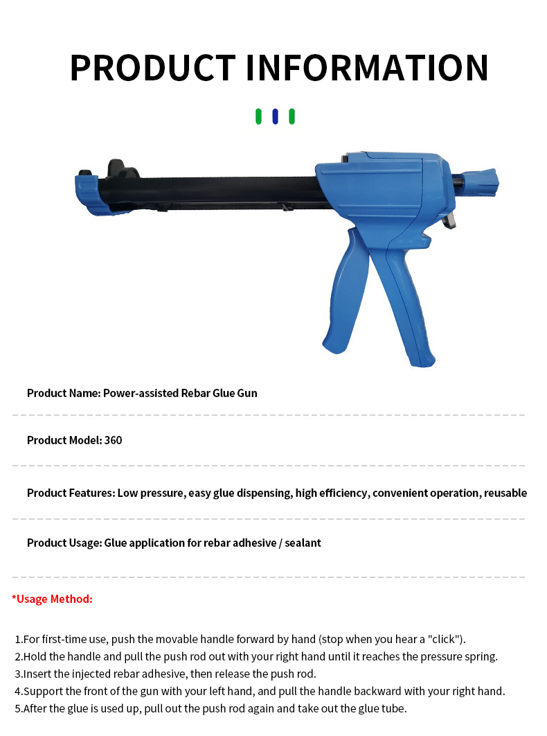 Factory Direct 360ml Blue Epoxy Gun 1:1 Two Part Structural Adhesive Mixing Handwork Dispenser Gun