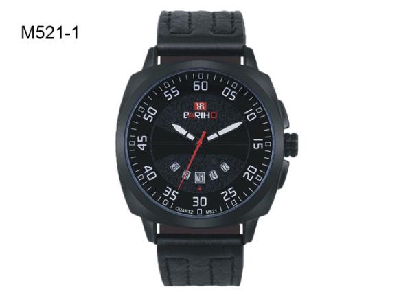 BARIHO Men's Quartz Watch Black And White Dial Leather Band Wrist Watch M521