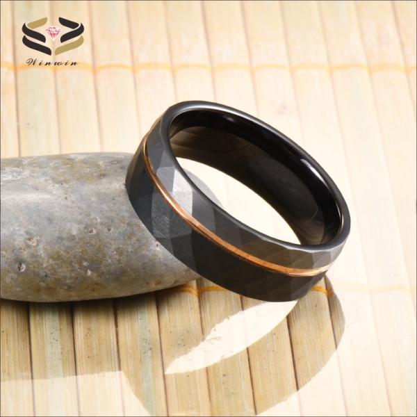 Rose Gold And Black Plated Tungsten Ring Faceted Finished 8mm For Men'S Wedding Gifts