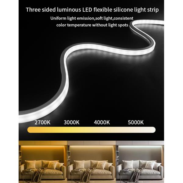 Luz de neón LED flexible de silicona, impermeable, luminosa en tres lados, 12 * 12 mm, luz decorativa de neón para interiores y exteriores