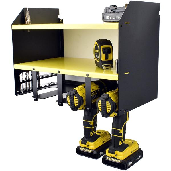 Organizador de herramientas de garaje de estilo vintage con almacenamiento y carga montado en la pared