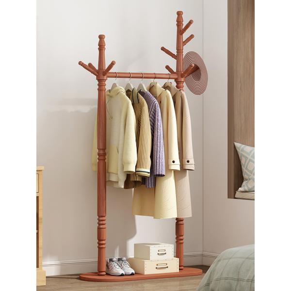 78cm Solid Wood Free Standing Coat Rack Hanger Stand Double Pole