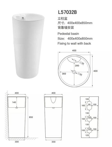 Non Porous Bathroom Sinks And Vanities / Contemporary Pedestal Sink Anti Leak