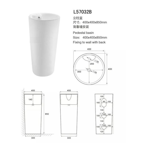 Indoor Solid Surface Sink And Pedestal , Bathroom Pedestal Basin Size 520*550*860mm