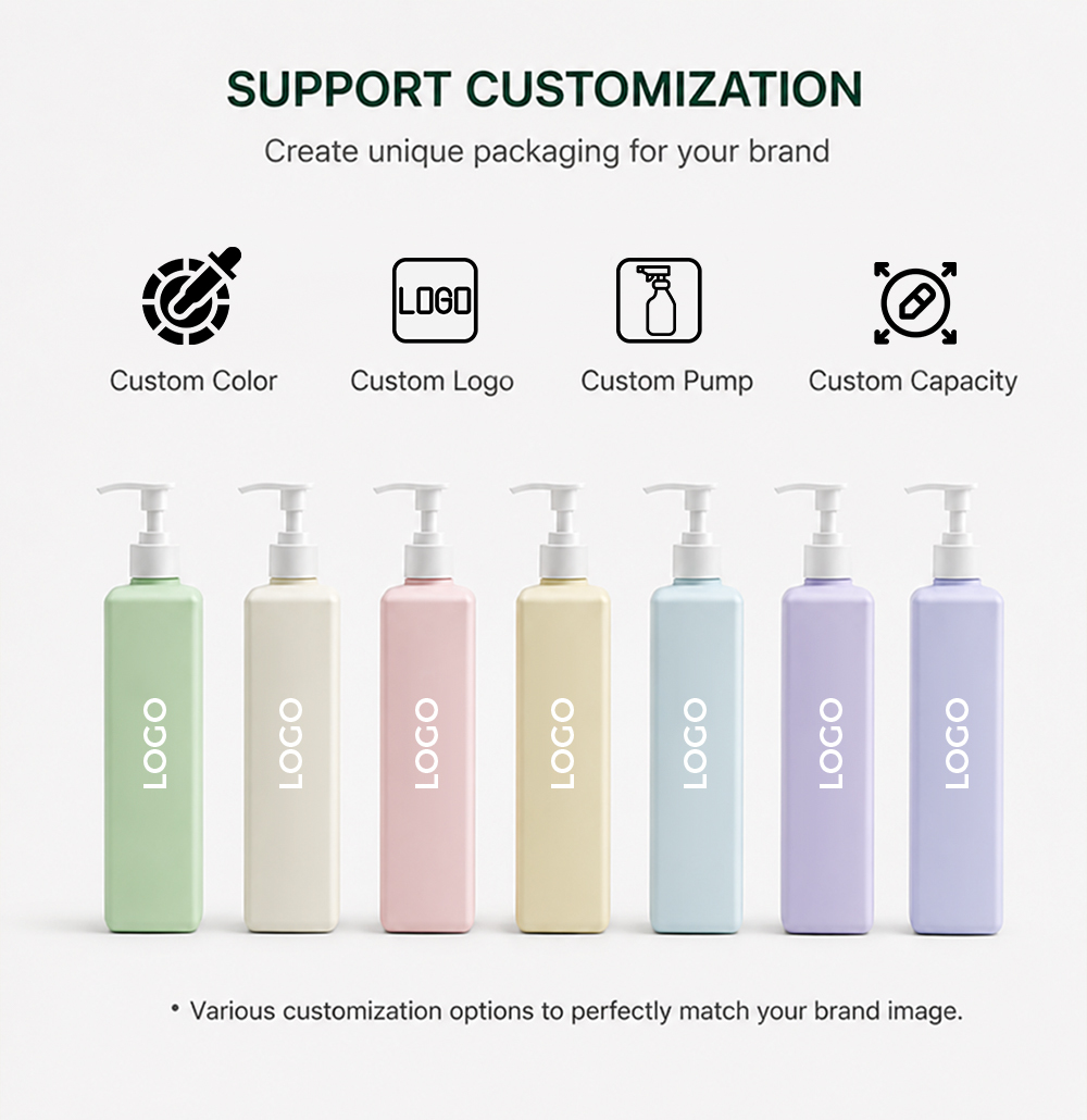 Shampoo Conditioner Bottles with Pump — Refillable HDPE Square Bottles by JXPACK