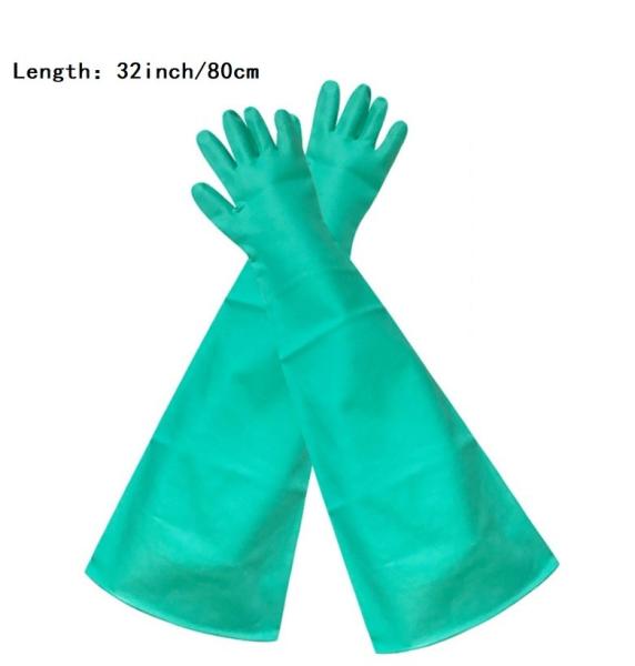 Long Cuff Green Nitrile Chemical Resistant Gloves 80cm Dry Glove Box Cleaning