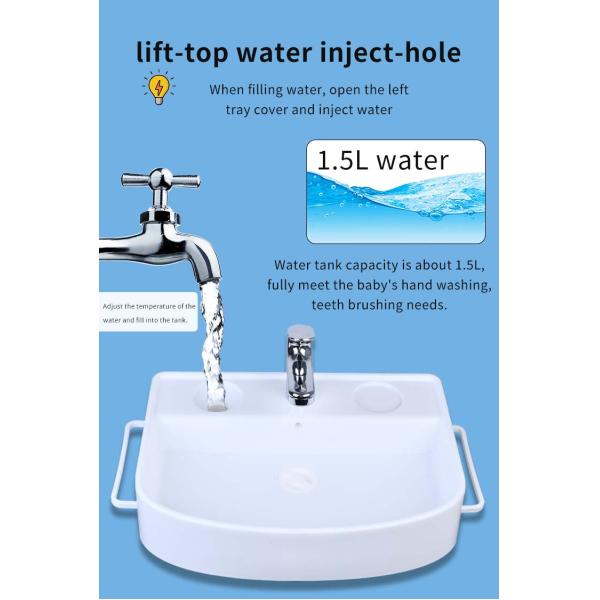 Ouninbear Sink Kids Wash Basin Plastic With Light And Water Tank In White