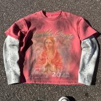Double Layer Long Sleeve Shirt Dirty Mens Distressed Long Sleeve Shirt 200Grams