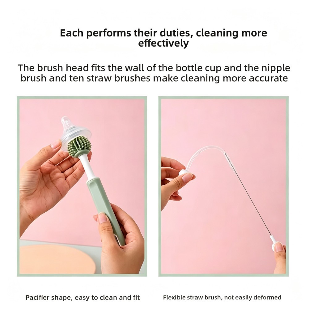 360 Degree Rotation Silicone Bottle Cleaning Brush Set For Nipple Straw