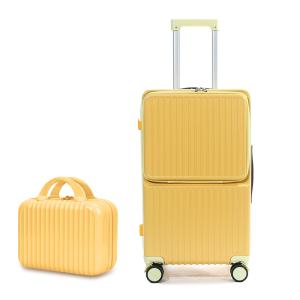 2 pieces set Front-Open Pocket versatile travel luggage Laptop Trolley Carry-On Size (yellow, 20
