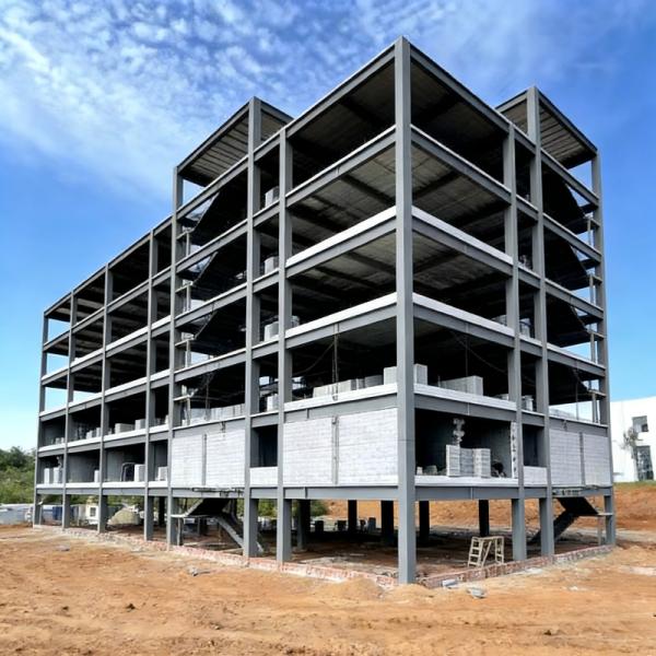 Multi-story steel structure building with high load-bearing capacity, suitable for equipment placement, storage, and combined office use