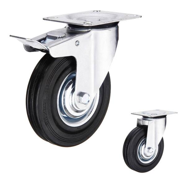 264lbs Capacity Rigid Rubber Casters 200mm Black Wheel Standard