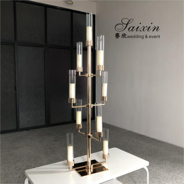 Gold Metal And Crystal Candelabra Party Electroplating Shiny Candle Stand 160cm