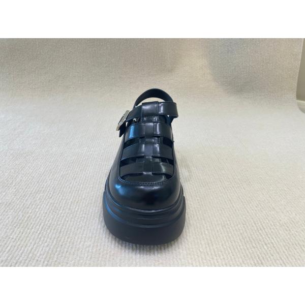 Belt Buckle Braided Black Platform Sandals Bowhead Hollow Out And Foam Outsole