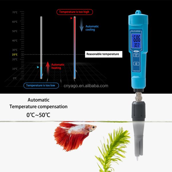 2 in 1 pH/Temp Digital pH Meter with 0.1 pH Accuracy and 0-50°C ATC Function for Lab and Pool Testing