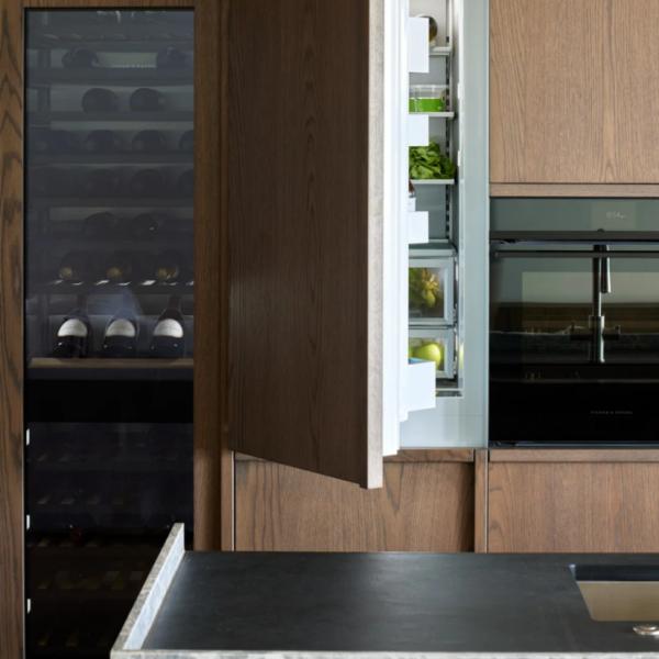 Custom Modern Style Quartz Countertop Kitchen Cabinet with Island Oak Wood Veneer Kitchen Cabinet