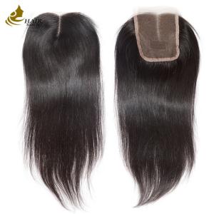 4*4 100% Human Hair Lace Closure Natural Color Brazilian Straight Middle Part Lace Closure