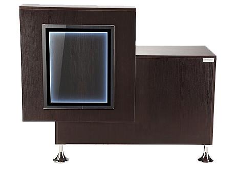 Custom Wooden Cash Counter 2 Shelves , Small Reception Desk For Salon