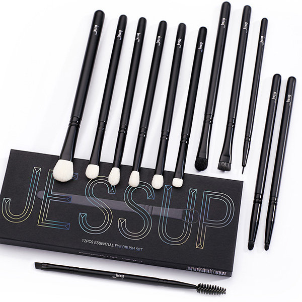 Jessup Black 12pcs Essential Eye Makeup Brush Set Private Label Makeup Line Factory Mixed hair Brushes T322