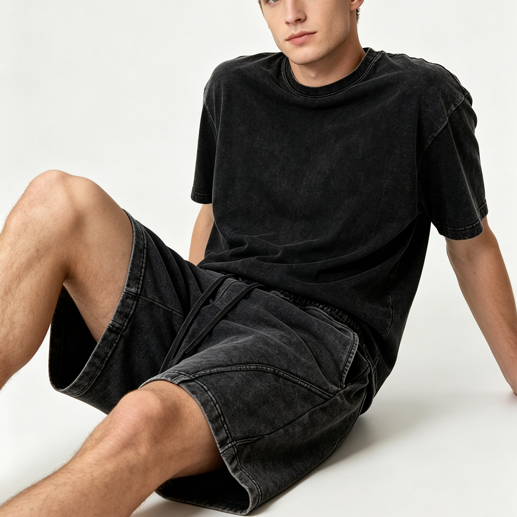 Snow Wash Sports Sweat Shorts Drawstring 100% Cotton Sweat Shorts For Men