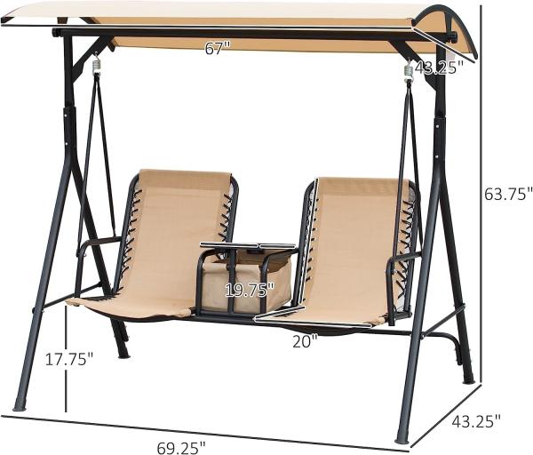 Outdoor Patio Swing Chair with Weather Resistant Steel Frame, Adjustable Canopy, Removable Cushion and Pillow
