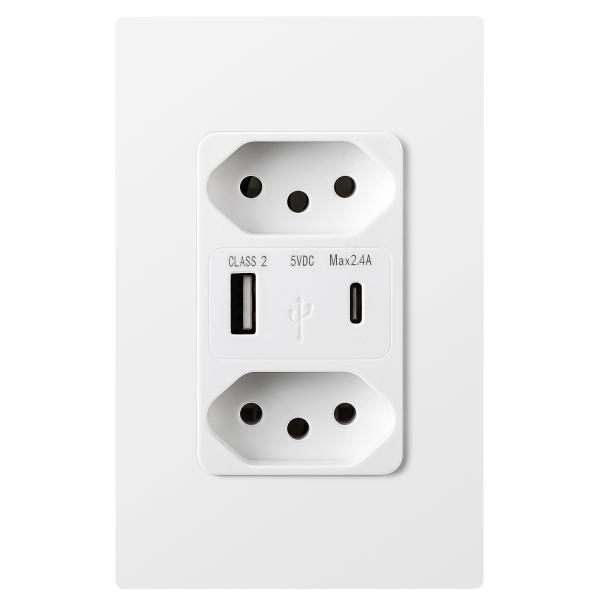 110V - 240V Brazil Wall Socket 10A USB Wall Sockets With 2 USB 5V 2.4A Output