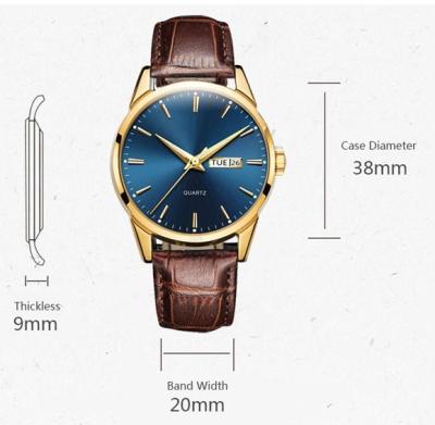 Correia de couro 39mm unisex Goldtone de Brown do relógio de pulso dos homens do relógio de pulso 3BAR