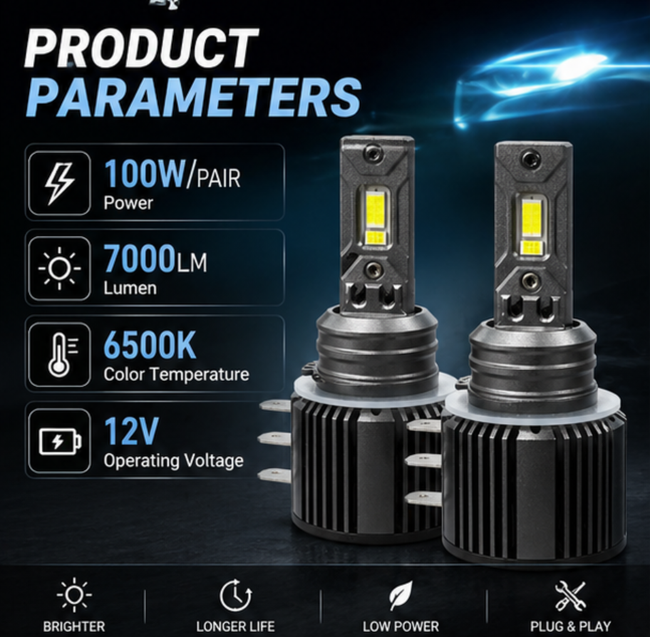 New 100W 7000LM 6500K H15 Car LED Headlight Bulb 12V Plug & Play Universal Fitment 1-year Warranty