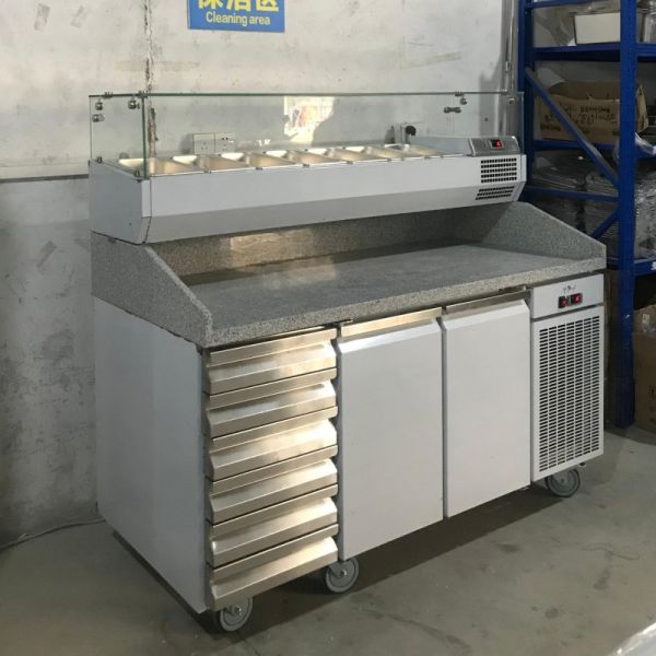 Professional Stainless Steel Pizza Cone Prep Table/pizza Display Refrigerator/refrigerated Pizza Counter