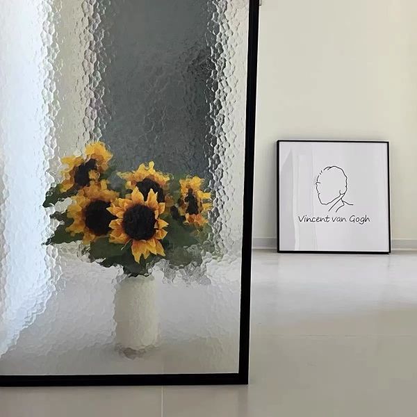 3D Three Dimensional Water Ripple Embossed Decorative Glass Bathroom Dry Wet Separation Sliding Door Custom