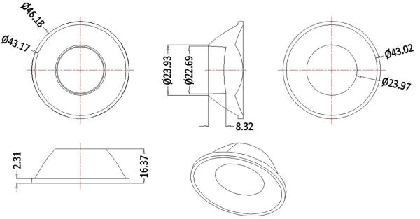 93%+ Transmittance Indoor Lighting & Flashlight Lens φ46.18mm Precision Dimension Control Lens