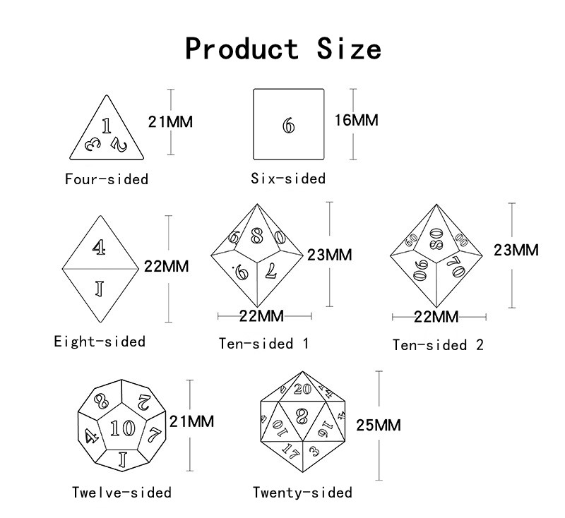 Customized Color Copper Hollow Dice Set for DND Games with 14mm-20mm Polyhedron Metal Dice