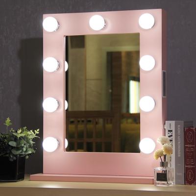 Modern Luxury Table Top Small Frame Mirror com Smart Dimming LED Makeup Espelho rosa