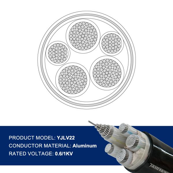 3 Cores 25mm2 Aluminum XLPE Cable YJLV22 LV Power Cable STA Armor