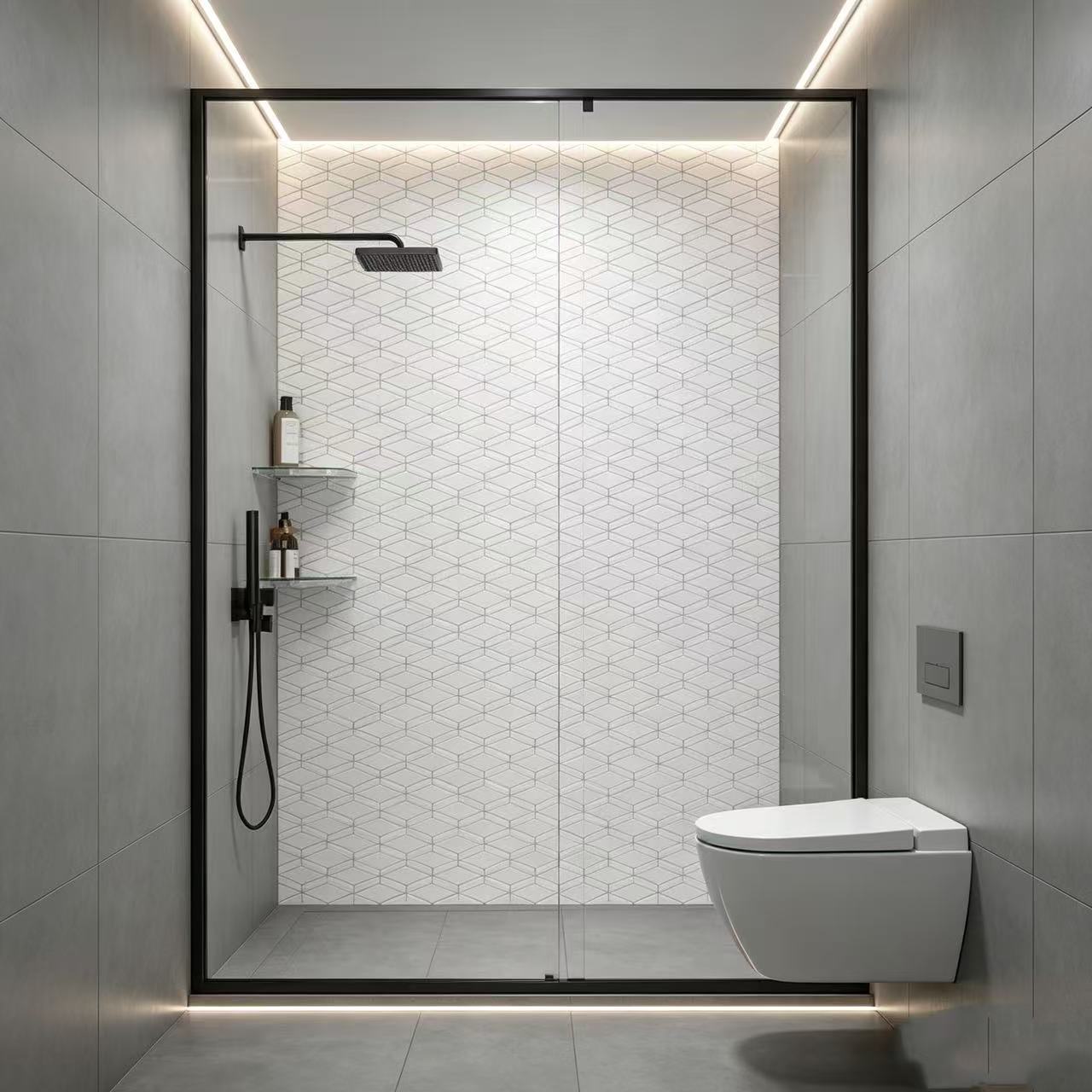Interlocking Diamond Geometric Solid Surface Wall Panel Grout Free For Bathtub
