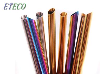 Straight Reusable Smoothie Straws , Rainbow Colored Metal Bar Straws