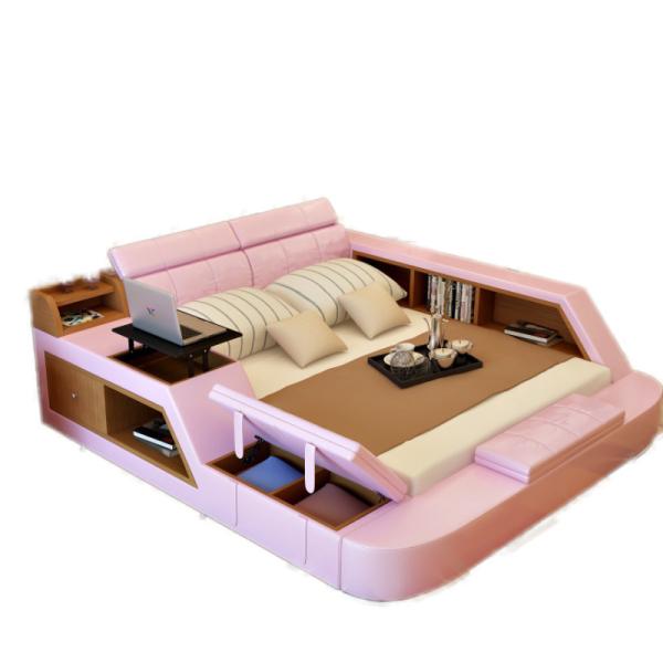 Multifunction Leather Bed Frame Queen Size Low Profile