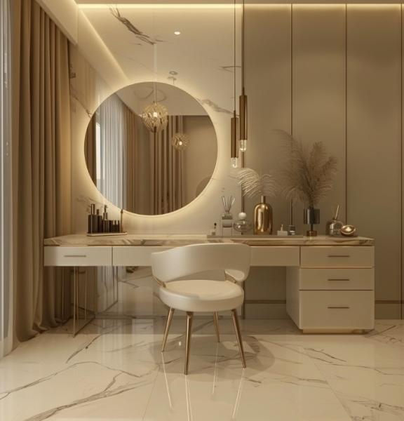 Functional Modern Nordic Wooden Multifunction Ladies Vanity Table In Bedroom With Led Light Makeup Mirror Storage