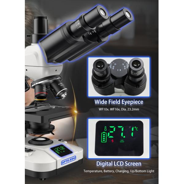 OPTO-EDU A11.5110 Student Microscope with Dual LED Light Source Digital Screen and Full Metal Body for Educational Use