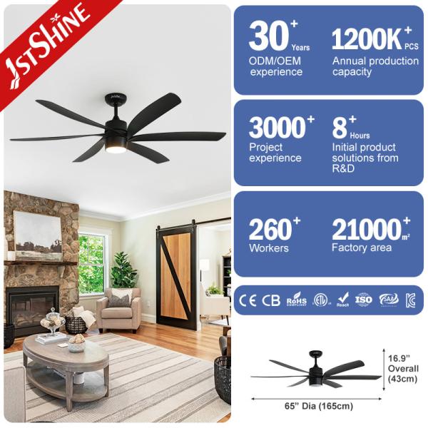 Modern Design 65 Industrial Ceiling Fan with Light and 6 ABS Blades Mulit Colors