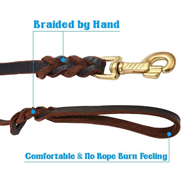 Pet Cow Leather Collar Leash Harness Set Traction Rope  Double Ended Dog Lead 50CM