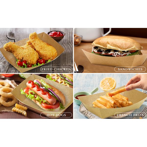 Kraft Paper Recyclable Eco-Friendly Food Serving Boats Take Out Food Trays Party Supplies For Tacos, Nachos