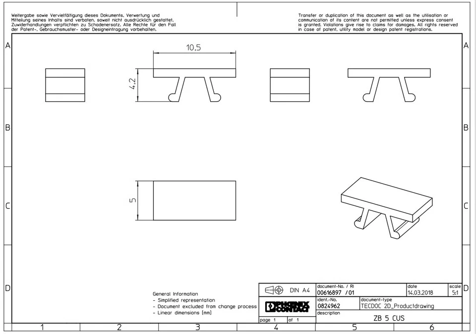 Phoenix Contact White Zack Marker Strip with 5.2 mm Pitch and 10 Individual Labels