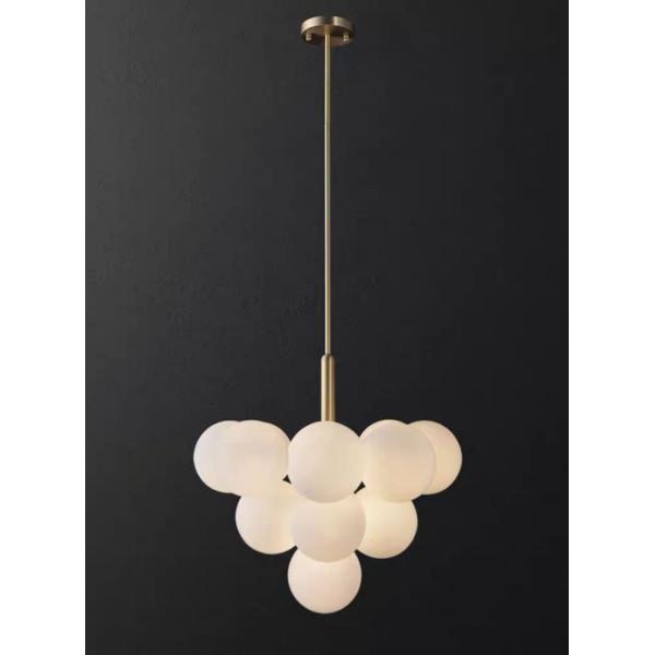 Luxury Home Decoration Alabaster Ball Modern Nordic Copper Chandelier Pendant Lights For Living Room Restaurant