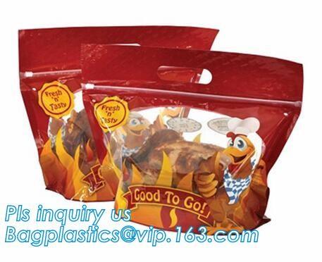 Custom Printed Zip lockk Handle Bags, Stand Up Pouch with Clear Window, Rotisserie Fried Chicken Packing