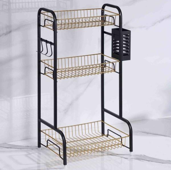 365x220x600mm Countertop Kitchen Rack 3 Tiers Black Gold Multifunctional For Spice
