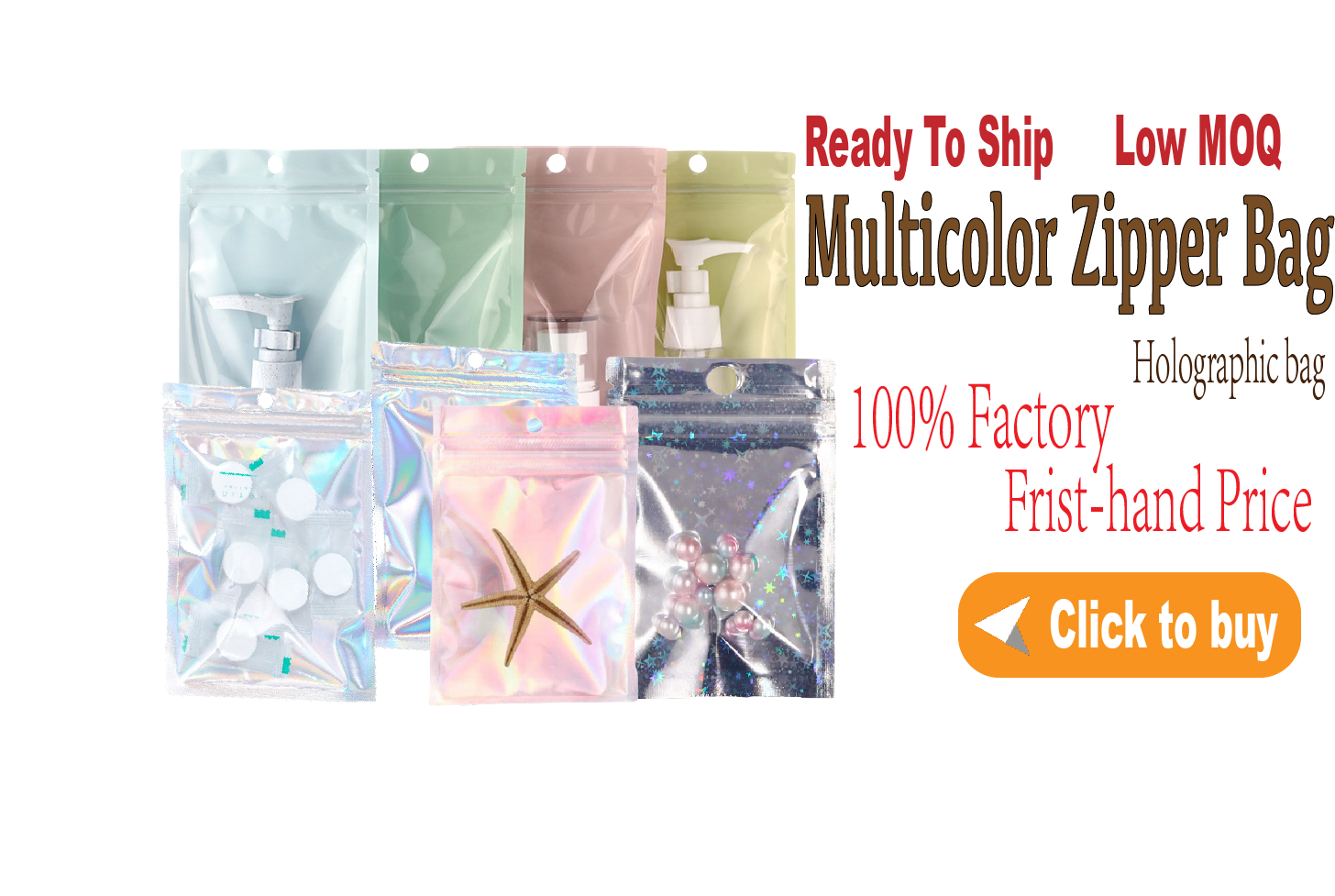 Resealable Smell-Proof Holographic Ziplock Bag with 80-200 Microns Thickness and Customized Logo Printing