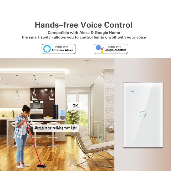 US Standard 2Gang Tuya App Remote Voice Control Smart WIFI Switch With Tempered Glass Panel Led Indicator